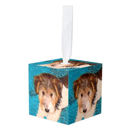 Wire Fox Terrier Puppy Painting _ Original Dog Art Cube Ornament