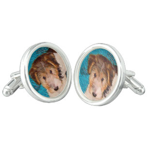 Wire Fox Terrier Puppy Painting - Original Dog Art Cufflinks