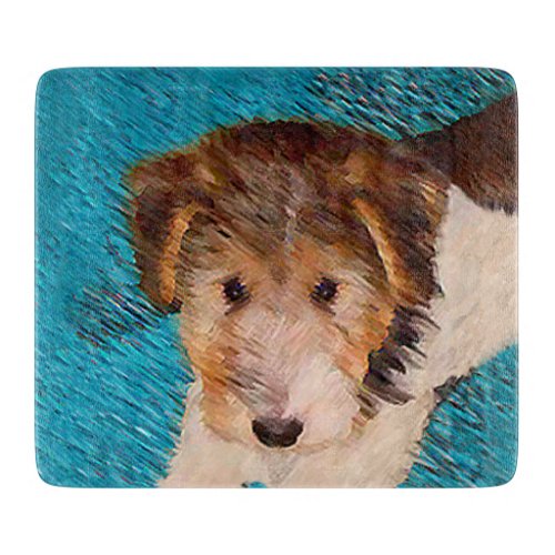 Wire Fox Terrier Puppy Painting _ Original Dog Art Cutting Board