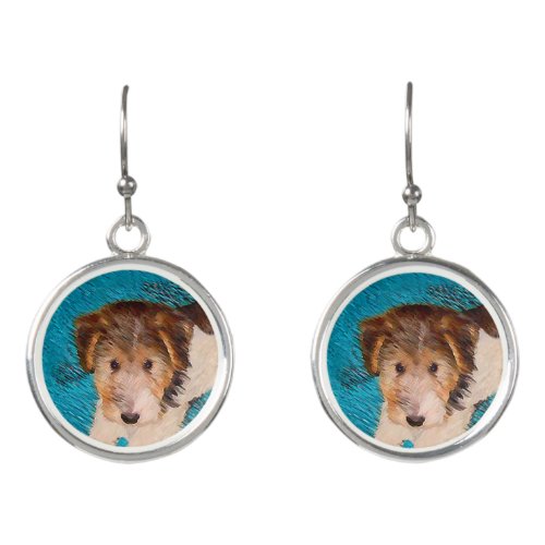 Wire Fox Terrier Puppy Painting _ Original Dog Art Earrings