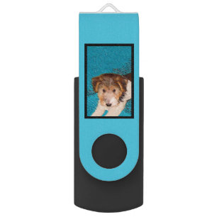 Wire Fox Terrier Puppy Painting - Original Dog Art Flash Drive