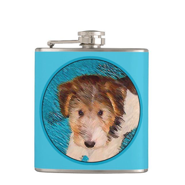Wire Fox Terrier Puppy Painting - Original Dog Art Flask (Front)