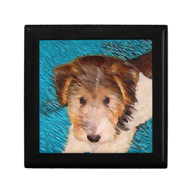 Wire Fox Terrier Puppy Painting - Original Dog Art Gift Box (Front)