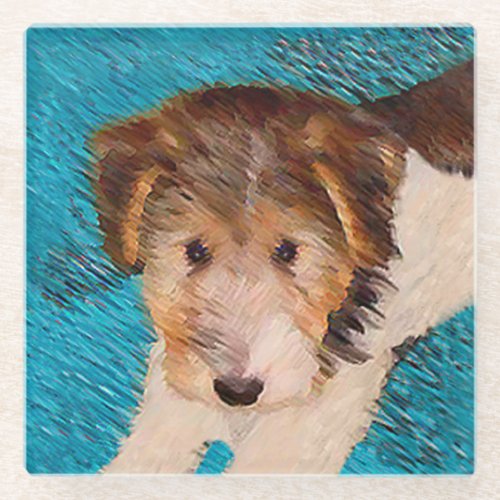 Wire Fox Terrier Puppy Painting _ Original Dog Art Glass Coaster
