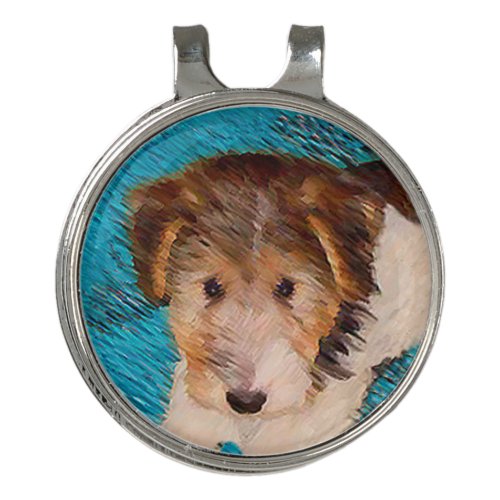 Wire Fox Terrier Puppy Painting _ Original Dog Art Golf Hat Clip