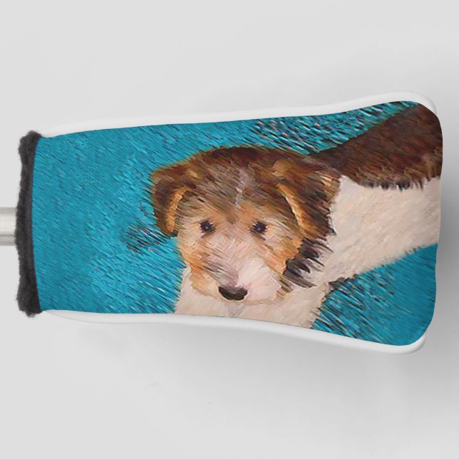 Wire Fox Terrier Puppy Painting - Original Dog Art Golf Head Cover (Front)