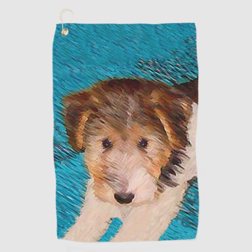 Wire Fox Terrier Puppy Painting _ Original Dog Art Golf Towel