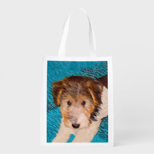 Wire Fox Terrier Puppy Painting - Original Dog Art Grocery Bag