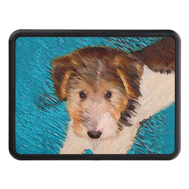 Wire Fox Terrier Puppy Painting - Original Dog Art Hitch Cover (Front)