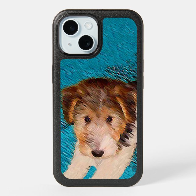 Wire Fox Terrier Puppy Painting - Original Dog Art iPhone 15 Case (Back)