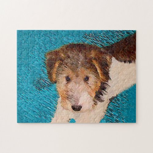 Wire Fox Terrier Puppy Painting _ Original Dog Art Jigsaw Puzzle
