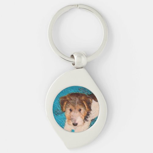 Wire Fox Terrier Puppy Painting _ Original Dog Art Keychain