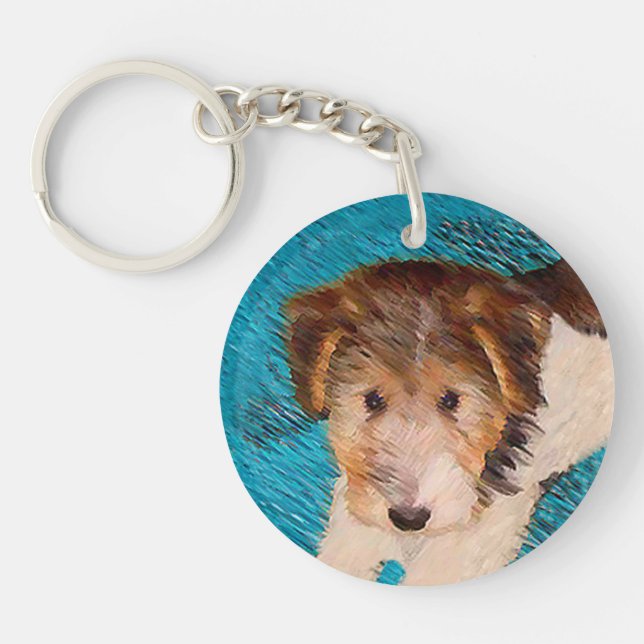 Wire Fox Terrier Puppy Painting - Original Dog Art Keychain (Front)