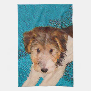 Wire Fox Terrier Puppy Painting - Original Dog Art Kitchen Towel