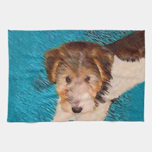 Wire Fox Terrier Puppy Painting - Original Dog Art Kitchen Towel