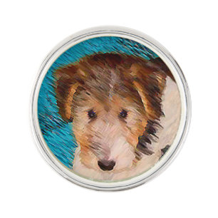 Wire Fox Terrier Puppy Painting - Original Dog Art Lapel Pin