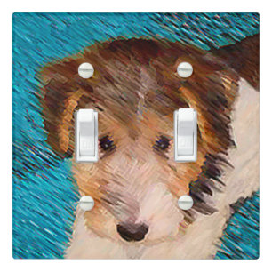 Wire Fox Terrier Puppy Painting - Original Dog Art Light Switch Cover