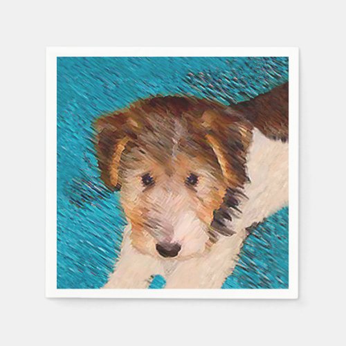 Wire Fox Terrier Puppy Painting _ Original Dog Art Napkins