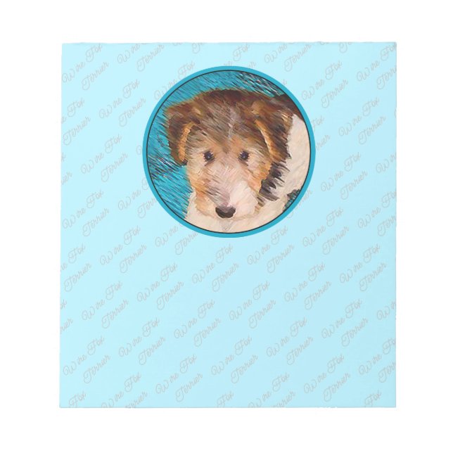Wire Fox Terrier Puppy Painting - Original Dog Art Notepad (Front)