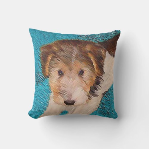 Wire Fox Terrier Puppy Painting _ Original Dog Art Outdoor Pillow