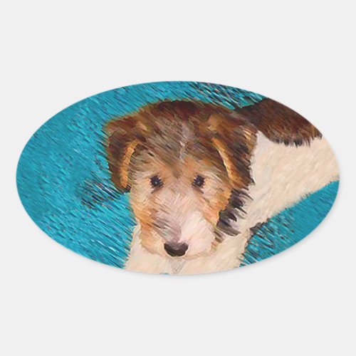 Wire Fox Terrier Puppy Painting _ Original Dog Art Oval Sticker