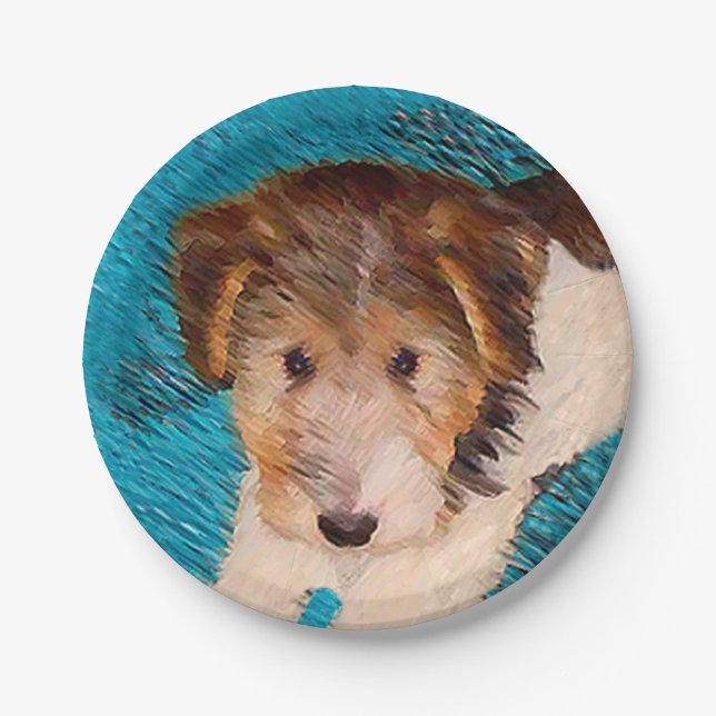 Wire Fox Terrier Puppy Painting - Original Dog Art Paper Plates (Front)