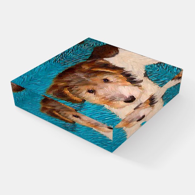 Wire Fox Terrier Puppy Painting - Original Dog Art Paperweight (Angled)