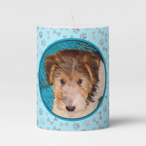 Wire Fox Terrier Puppy Painting _ Original Dog Art Pillar Candle