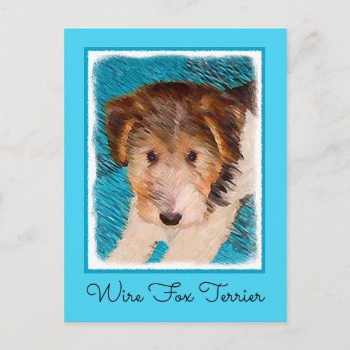 Wire Fox Terrier Puppy Painting _ Original Dog Art Postcard