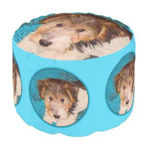 Wire Fox Terrier Puppy Painting - Original Dog Art Pouf