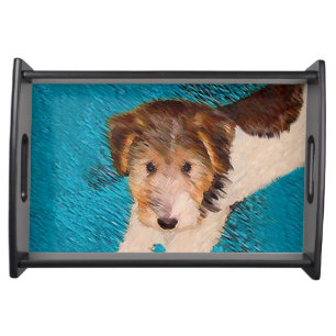 Wire Fox Terrier Puppy Painting - Original Dog Art Serving Tray