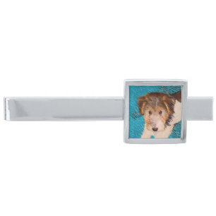 Wire Fox Terrier Puppy Painting - Original Dog Art Silver Finish Tie Bar
