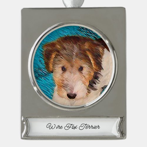 Wire Fox Terrier Puppy Painting _ Original Dog Art Silver Plated Banner Ornament