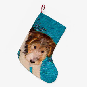 Wire Fox Terrier Puppy Painting - Original Dog Art Small Christmas Stocking