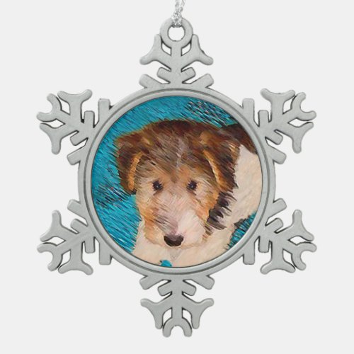 Wire Fox Terrier Puppy Painting _ Original Dog Art Snowflake Pewter Christmas Ornament
