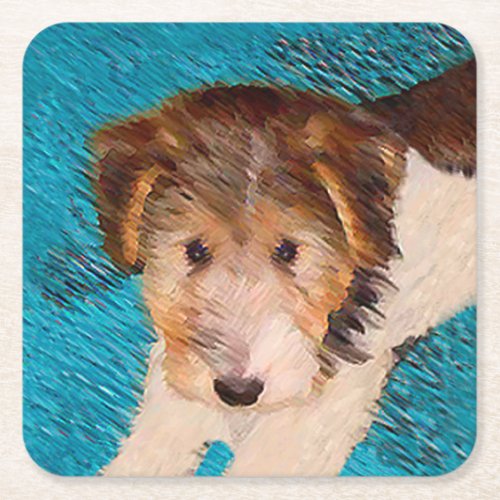 Wire Fox Terrier Puppy Painting _ Original Dog Art Square Paper Coaster