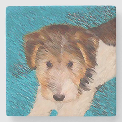 Wire Fox Terrier Puppy Painting _ Original Dog Art Stone Coaster