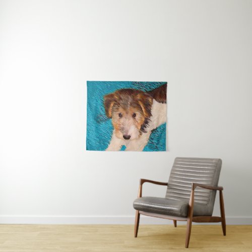 Wire Fox Terrier Puppy Painting _ Original Dog Art Tapestry