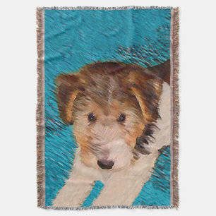 Wire Fox Terrier Puppy Painting - Original Dog Art Throw Blanket