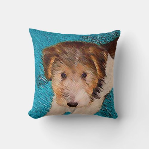 Wire Fox Terrier Puppy Painting _ Original Dog Art Throw Pillow