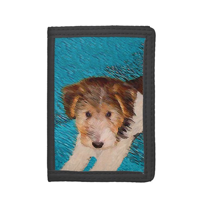 Wire Fox Terrier Puppy Painting - Original Dog Art Trifold Wallet (Front Vertical)