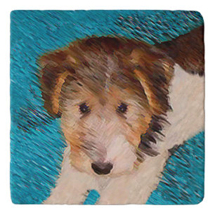 Wire Fox Terrier Puppy Painting - Original Dog Art Trivet