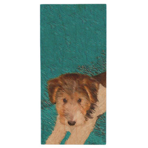 Wire Fox Terrier Puppy Painting - Original Dog Art Wood Flash Drive