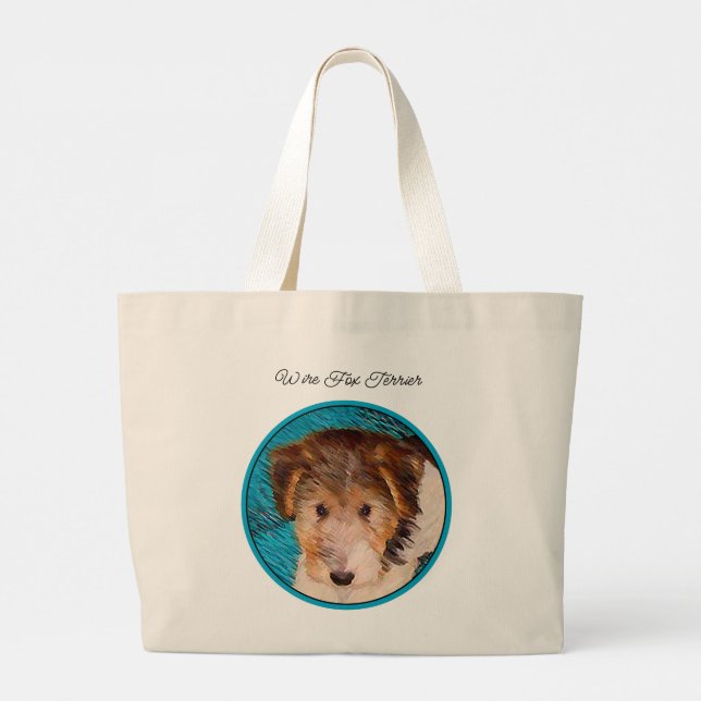 Wire Fox Terrier Puppy Painting tricolor Dog Art Large Tote Bag (Back)