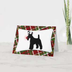 Wire Fox Terrier Reindeer Christmas Card