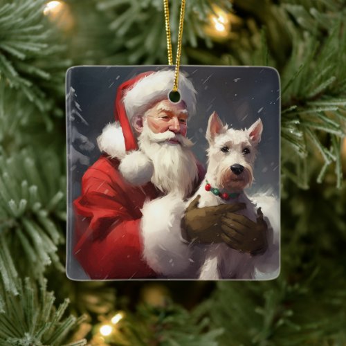 Wire Fox Terrier Santa Claus Festive Christmas Ceramic Ornament