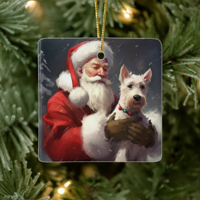 Wire Fox Terrier Santa Claus Festive Christmas Ceramic Ornament (Tree)