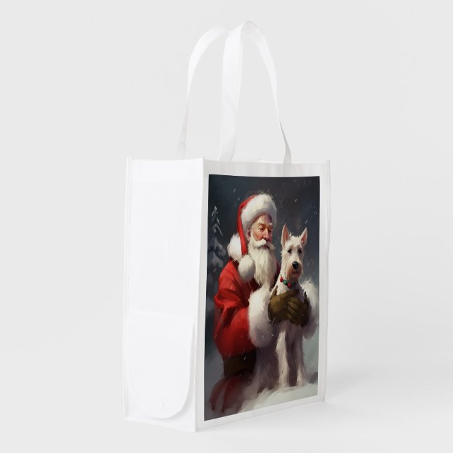 Wire Fox Terrier Santa Claus Festive Christmas Grocery Bag (Front Side)