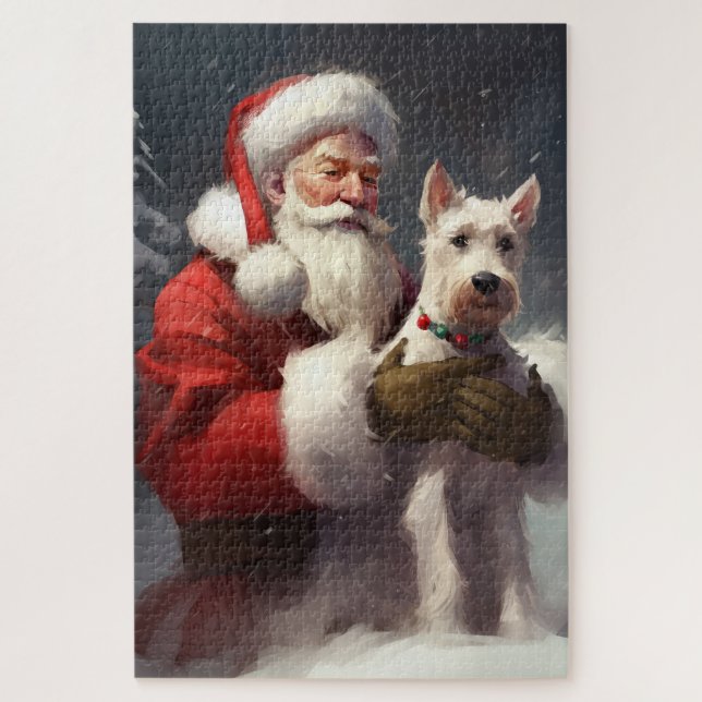 Wire Fox Terrier Santa Claus Festive Christmas Jigsaw Puzzle (Vertical)