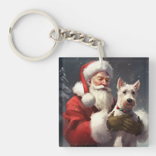 Wire Fox Terrier Santa Claus Festive Christmas Keychain